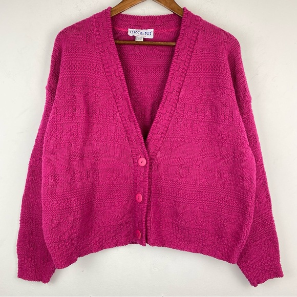 Vintage Urgent size Medium Women’s Pink Button Up V-neck Cardigan Sweater - Picture 1 of 7